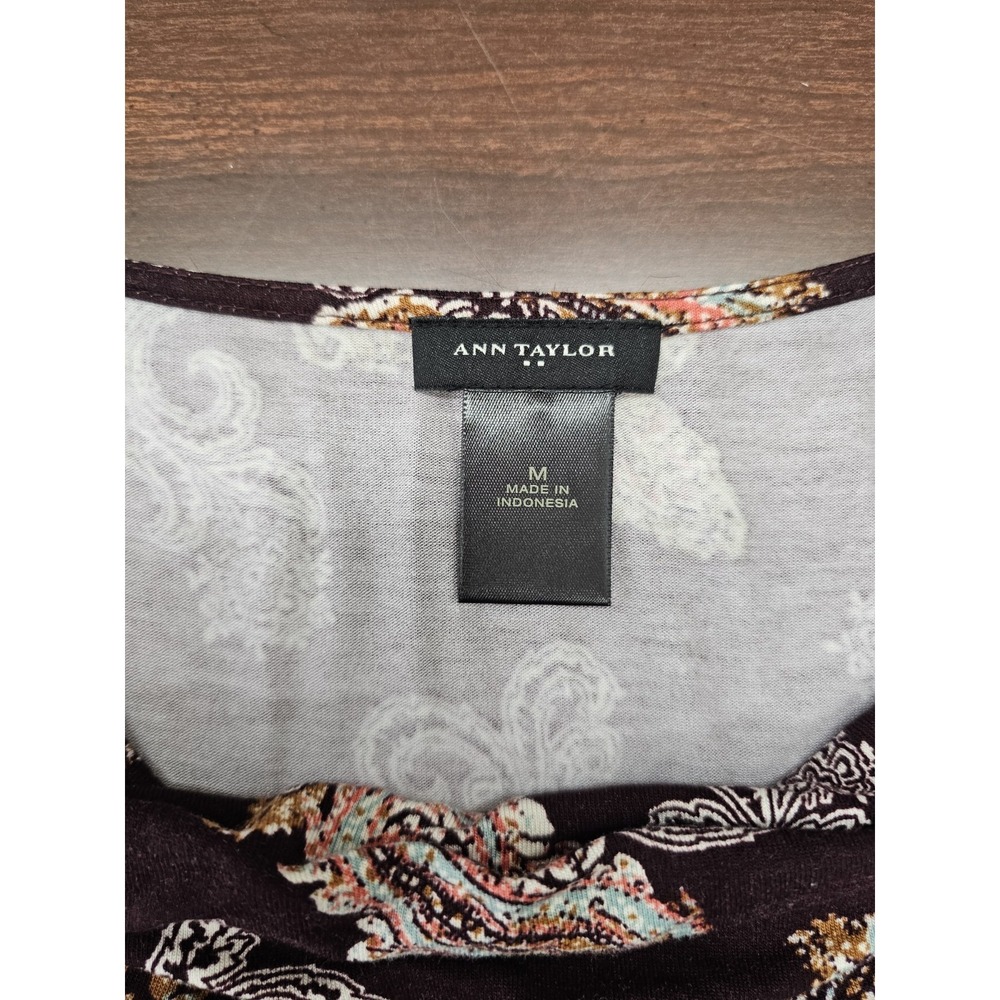 Ann Taylor Women's M Paisley Sleeveless Top Plum Gold Lined Blouse Shell - Picture 3 of 5